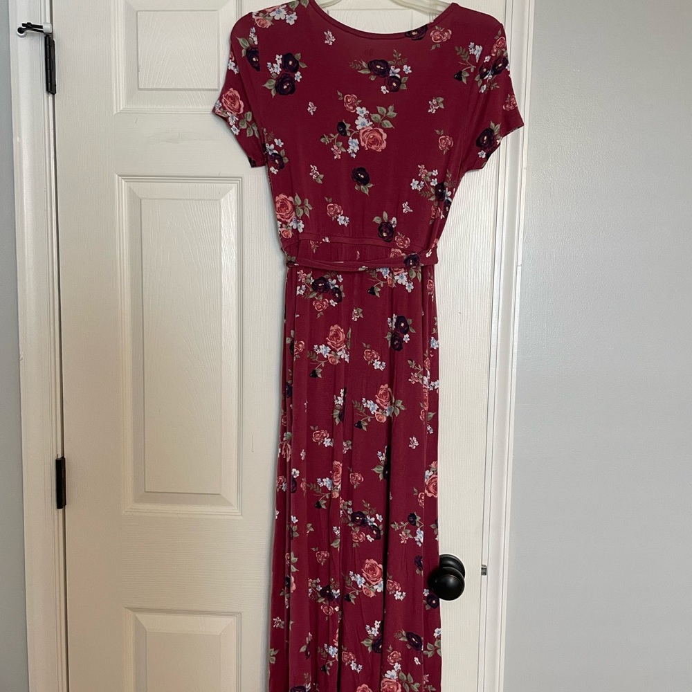 Floral print mock wrap dress
